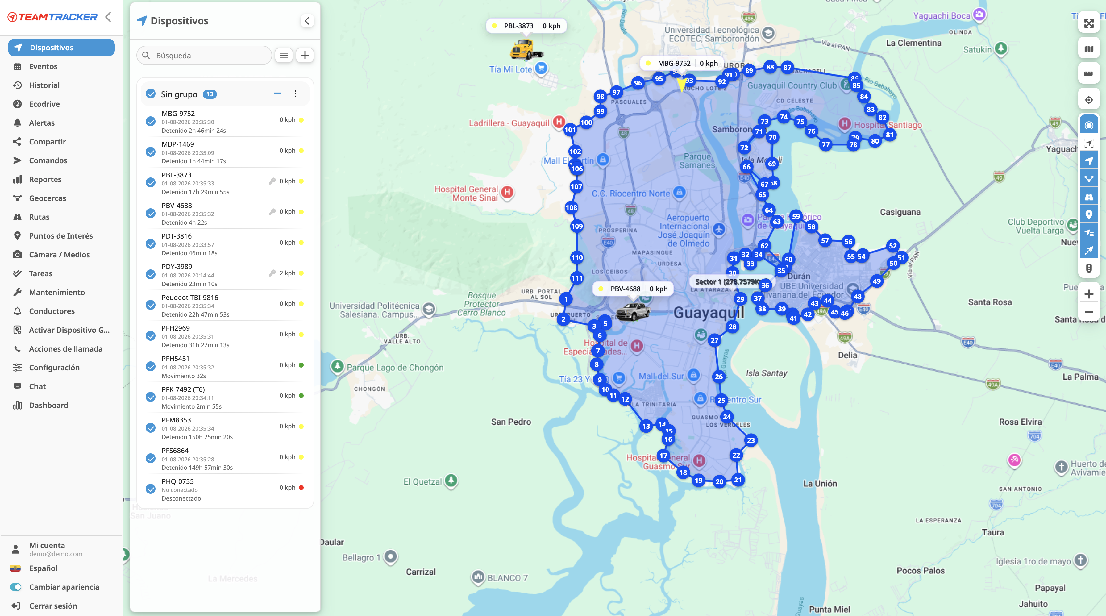 Geocerca operativa visualizada en el mapa